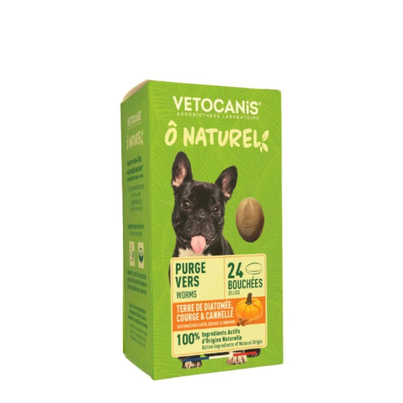 Friandises Purge Vers pour chien à la terre de diatomée, courge et cannelle - 24 bouchées - 120g - La Patte Verte