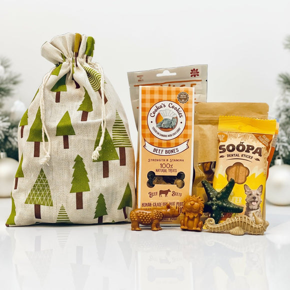 Hotte de Noël pour chien remplie de friandises naturelles - La Patte Verte