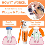 Kit de soin dentaire pour chien avec brosse à dents à 3 têtes - La Patte Verte
